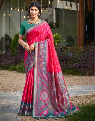 Sangam prints pink silk woven work traditional saree 1