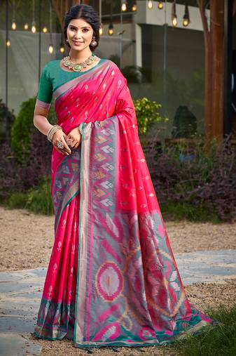 Sangam prints pink silk woven work traditional saree