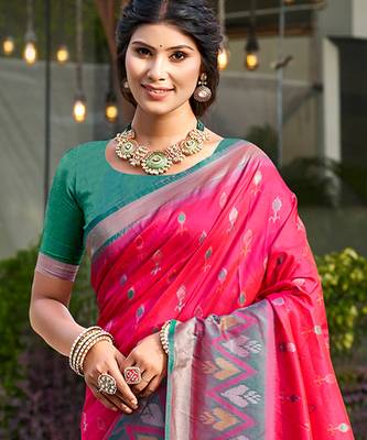 Sangam prints pink silk woven work traditional saree 2