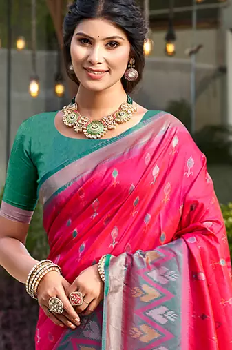 Sangam prints pink silk woven work traditional saree