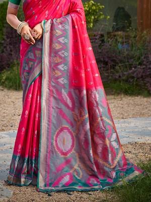 Sangam prints pink silk woven work traditional saree 3