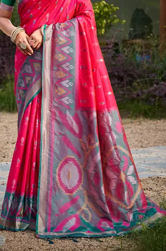 Sangam prints pink silk woven work traditional saree