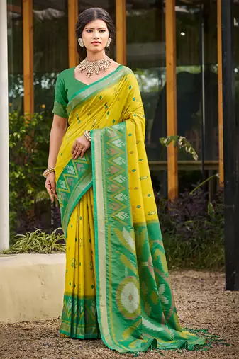 Sangam prints yellow  silk woven work traditional saree
