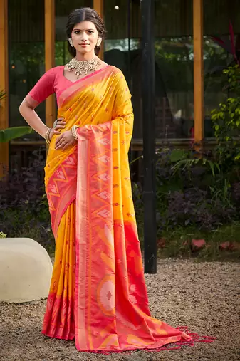 Sangam prints yellow silk woven work traditional saree
