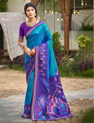 Sangam prints blue   silk woven work traditional saree 1