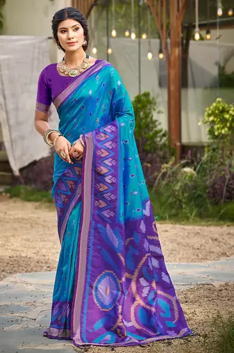 Sangam prints blue   silk woven work traditional saree