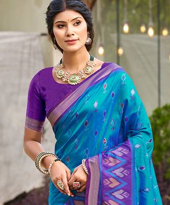 Sangam prints blue   silk woven work traditional saree 2