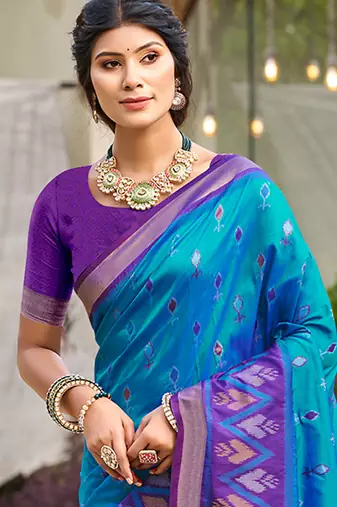 Sangam prints blue   silk woven work traditional saree