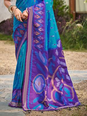 Sangam prints blue   silk woven work traditional saree 3