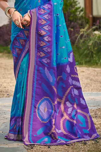 Sangam prints blue   silk woven work traditional saree