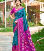 Sangam prints teal blue silk woven work traditional saree