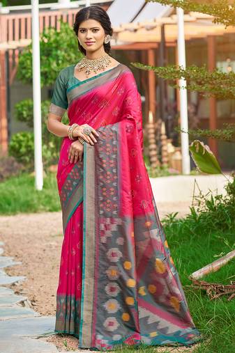 Sangam prints pink silk woven work traditional saree