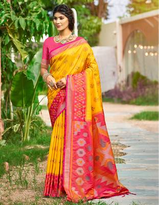 Sangam prints yellow silk woven work traditional saree 1