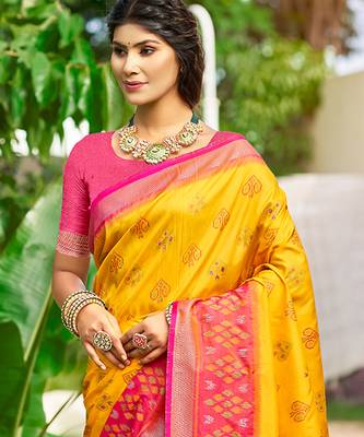 Sangam prints yellow silk woven work traditional saree 2