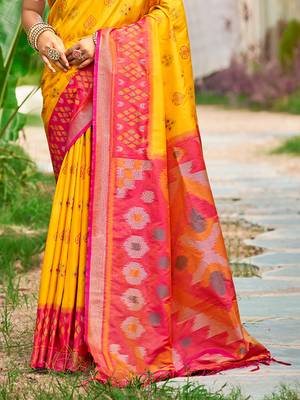 Sangam prints yellow silk woven work traditional saree 3