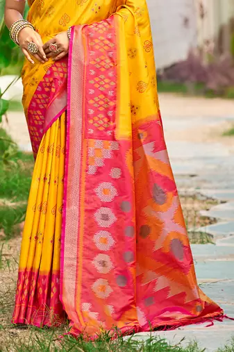 Sangam prints yellow silk woven work traditional saree