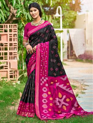 Sangam prints black and pink silk woven work traditional saree 1