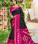 Sangam prints black and pink silk woven work traditional saree