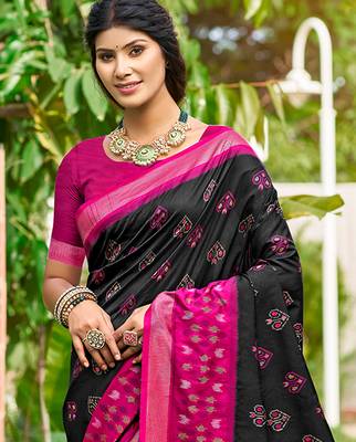 Sangam prints black and pink silk woven work traditional saree 2
