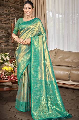 Sangam prints green kanjivaram silk woven work traditional saree