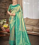 Sangam prints green kanjivaram silk woven work traditional saree
