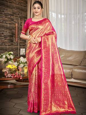 Sangam prints pink   kanjivaram silk woven work traditional saree 1