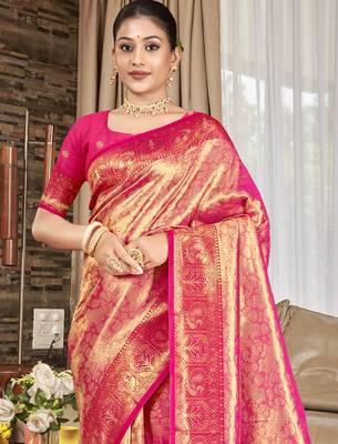 Sangam prints pink   kanjivaram silk woven work traditional saree 2