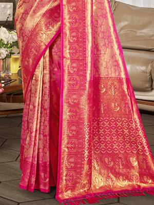 Sangam prints pink   kanjivaram silk woven work traditional saree 3