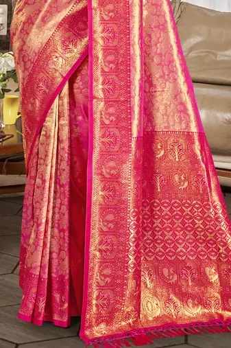 Sangam prints pink   kanjivaram silk woven work traditional saree