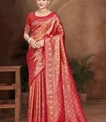 Sangam prints red kanjivaram silk woven work traditional saree