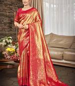 Sangam prints red with golden kanjivaram silk woven work traditional saree