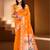 Sangam prints orange silk with digital pallu woven work traditional saree