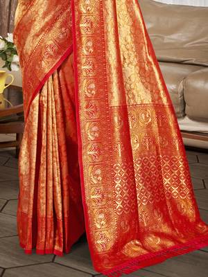 Sangam prints crimson red kanjivaram silk woven work traditional saree 3