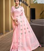 Sangam prints light pink linen woven work traditional saree