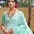 Sangam prints sea green linen woven work traditional saree
