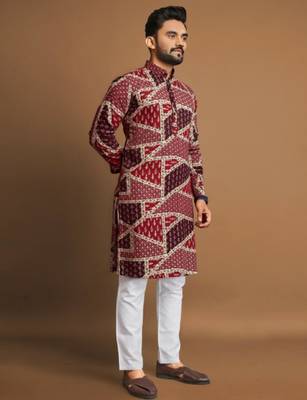 Traditional festive wear motifs men's readymade kurta pyjama 1