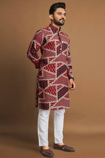 Traditional festive wear motifs men's readymade kurta pyjama