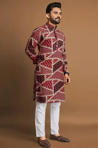 Traditional festive wear motifs men's readymade kurta pyjama