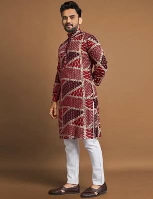 Traditional festive wear motifs men's readymade kurta pyjama 3