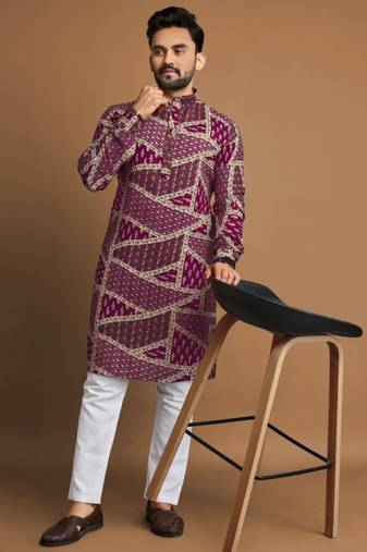 Traditional festive wear motifs men's readymade kurta pyjama