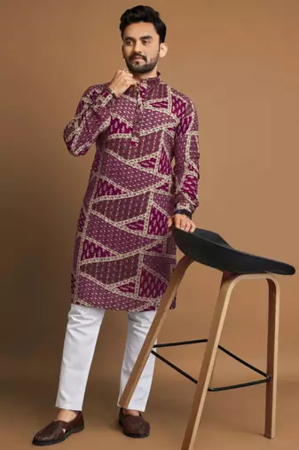 Traditional festive wear motifs men's readymade kurta pyjama