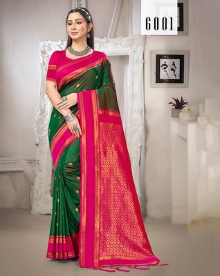 Sangam prints green silk woven work traditional saree 1