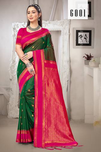 Sangam prints green silk woven work traditional saree