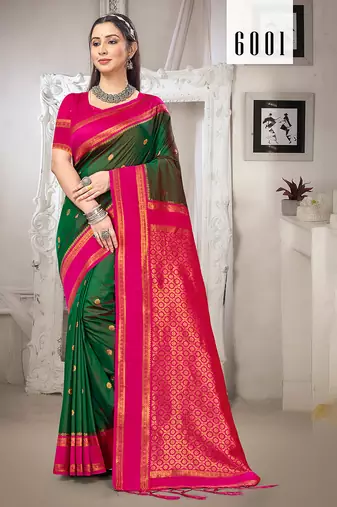 Sangam prints green silk woven work traditional saree
