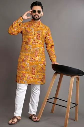 Traditional festive wear motifs men's readymade kurta pyjama