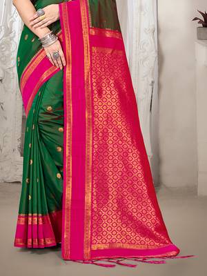 Sangam prints green silk woven work traditional saree 3