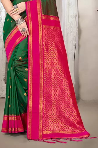 Sangam prints green silk woven work traditional saree