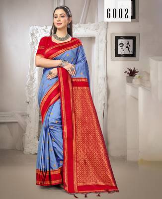 Sangam prints blue silk woven work traditional saree 1
