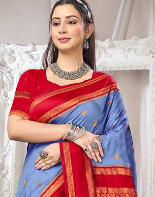 Sangam prints blue silk woven work traditional saree 2