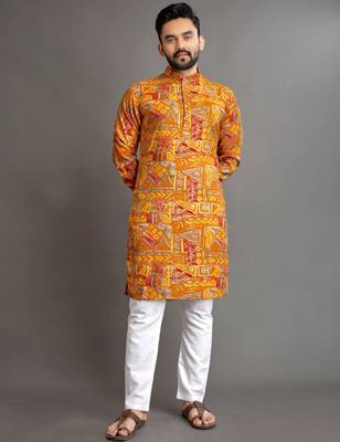 Traditional festive wear motifs men's readymade kurta pyjama 4
